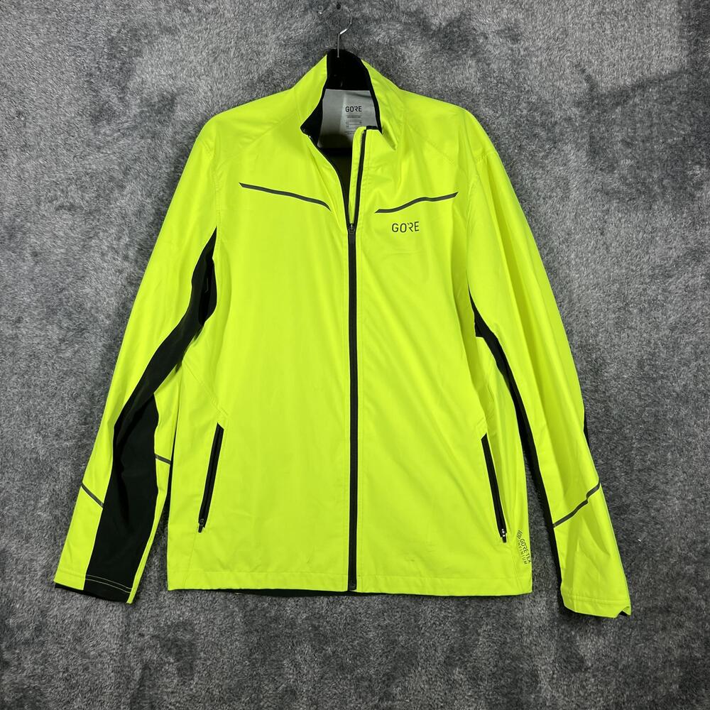 Gore Wear Jacket Mens XL Yellow Windbreaker Reflective Water Resistant Goretex